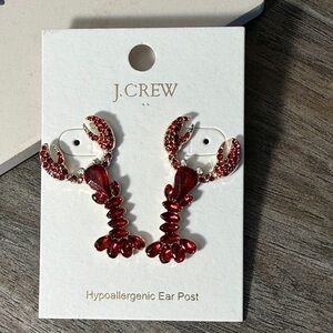 J. Crew Red Crystal Lobster Drop Earrings NWT
